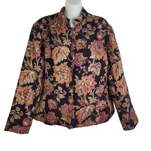 Coldwater Creek Womens Jacket XL Embroider Tapestry Floral Full Zip Blazer Lined